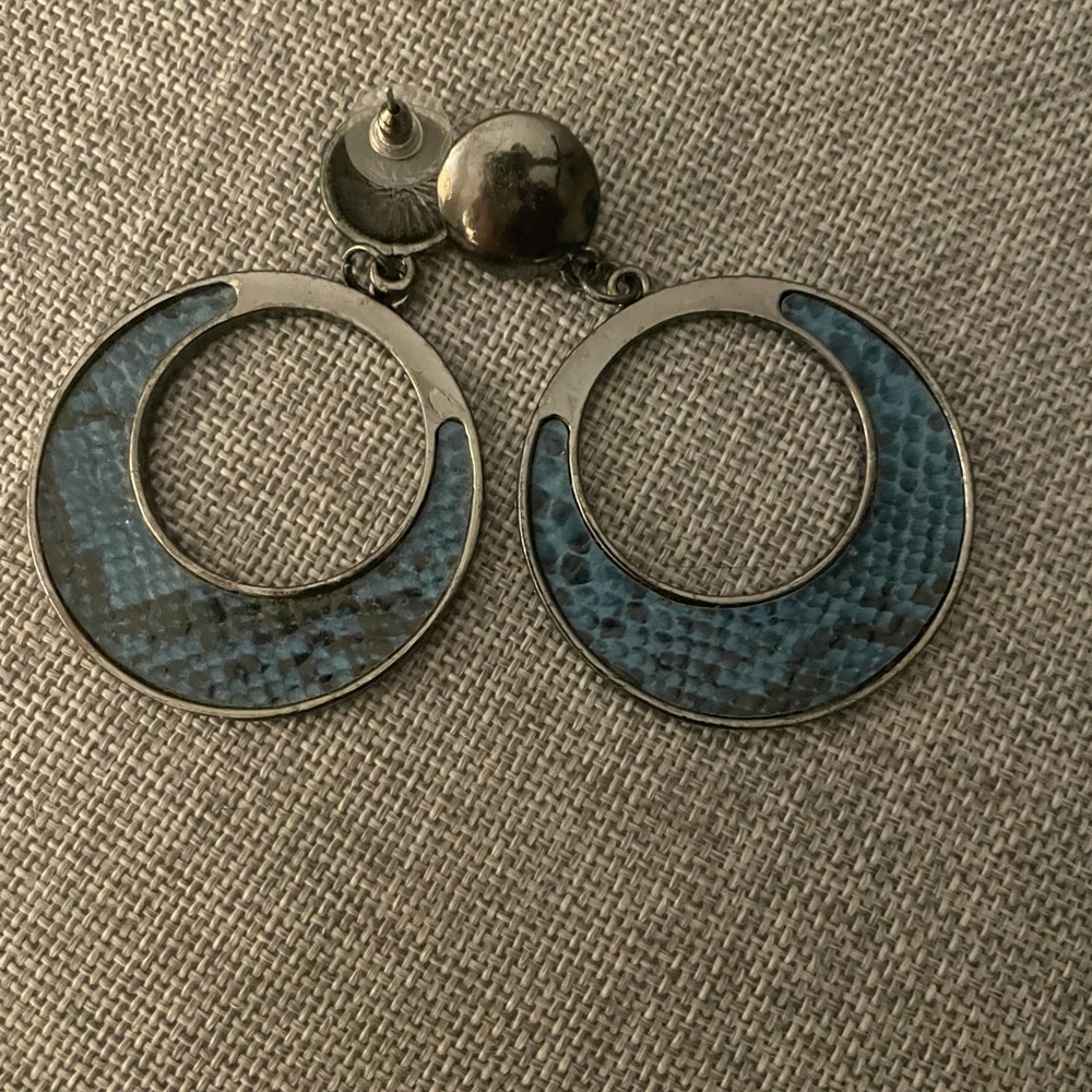 Blue and gray statement earrings